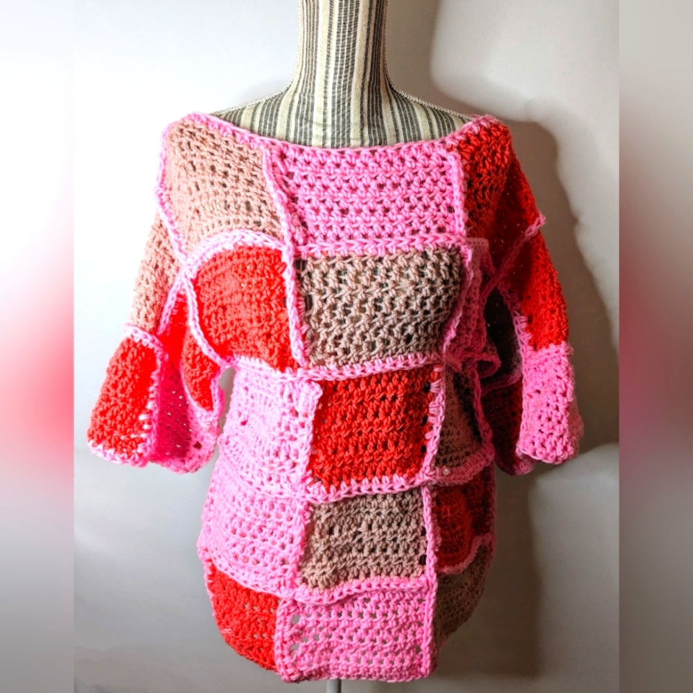 Handmade 70's Inspired Patchwork Crochet Top | Size S